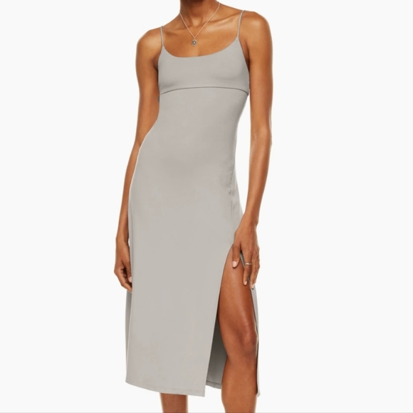 Wilfred Dreamweaver midi slit tie open back dress ashen gray S - Picture 2 of 8